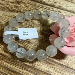 12mm Black Rutile Healing Crystal Stretch Bracelet